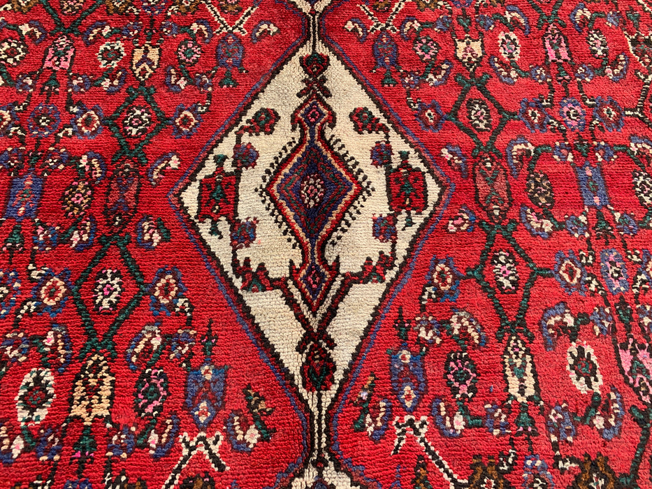 9'9 x 6'10 Handgeknoopt Perzisch wollen tapijt - Rood, ivoor & bruin traditioneel geometrisch medaillon Perzisch stijl tapijt - KBHM-1031