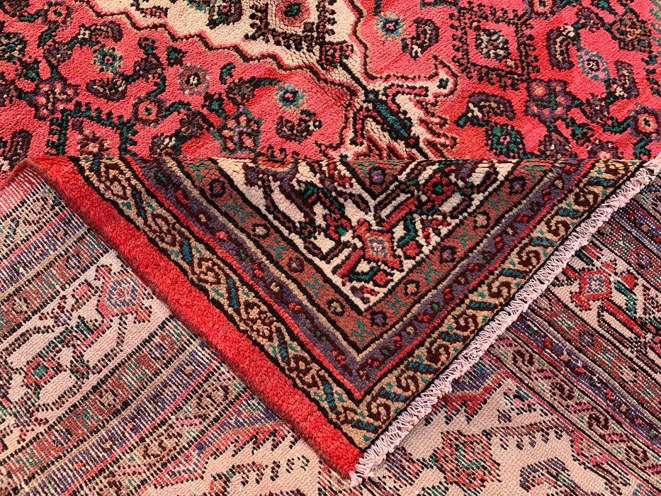 Handgemaakt Perzisch wollen vloerkleed 7x10 - Rood, ivoor & houtskool traditioneel geometrisch medaillon Perzische stijl kleed - Exacte afmeting 9'9" x 7'0" - KBHM-1033