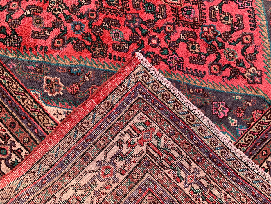 Handgemaakt Perzisch wollen vloerkleed 7x10 - Rood, ivoor & houtskool traditioneel geometrisch medaillon Perzische stijl kleed - Exacte afmeting 9'9" x 7'0" - KBHM-1033