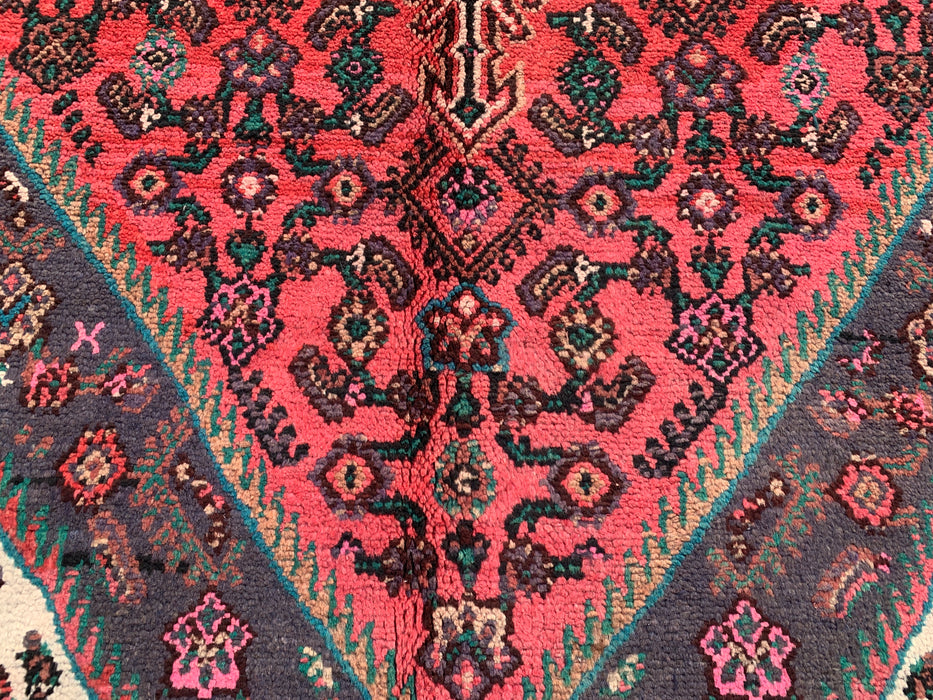 Handgemaakt Perzisch wollen vloerkleed 7x10 - Rood, ivoor & houtskool traditioneel geometrisch medaillon Perzische stijl kleed - Exacte afmeting 9'9" x 7'0" - KBHM-1033