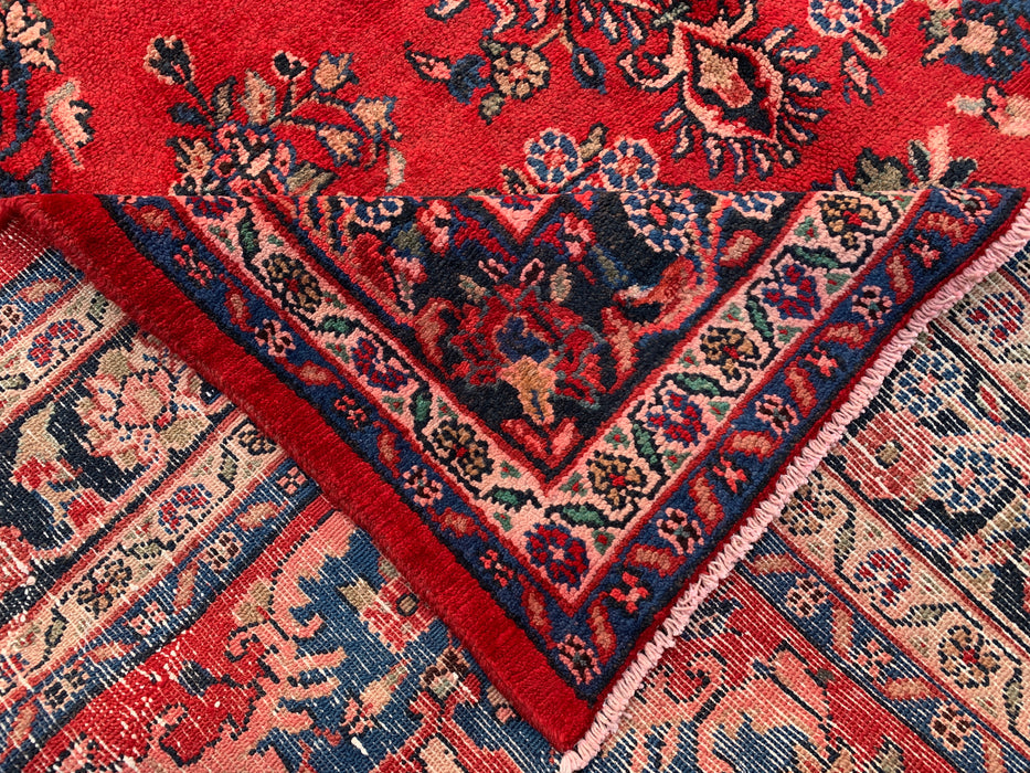 Handgemaakt Perzisch wollen vloerkleed 7x10 - Rood, blauw & ivoor traditioneel medaillon Perzisch stijl kleed - Exacte afmetingen 9'11" x 7'0" - KBHM-1034