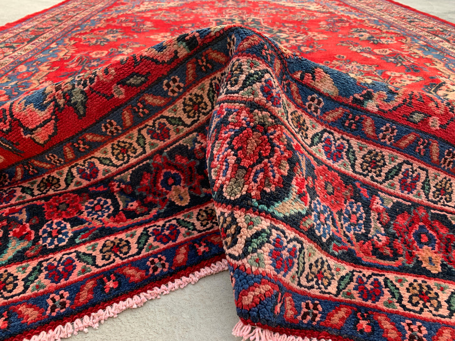 Handgemaakt Perzisch wollen vloerkleed 7x10 - Rood, blauw & ivoor traditioneel medaillon Perzisch stijl kleed - Exacte afmetingen 9'11" x 7'0" - KBHM-1034