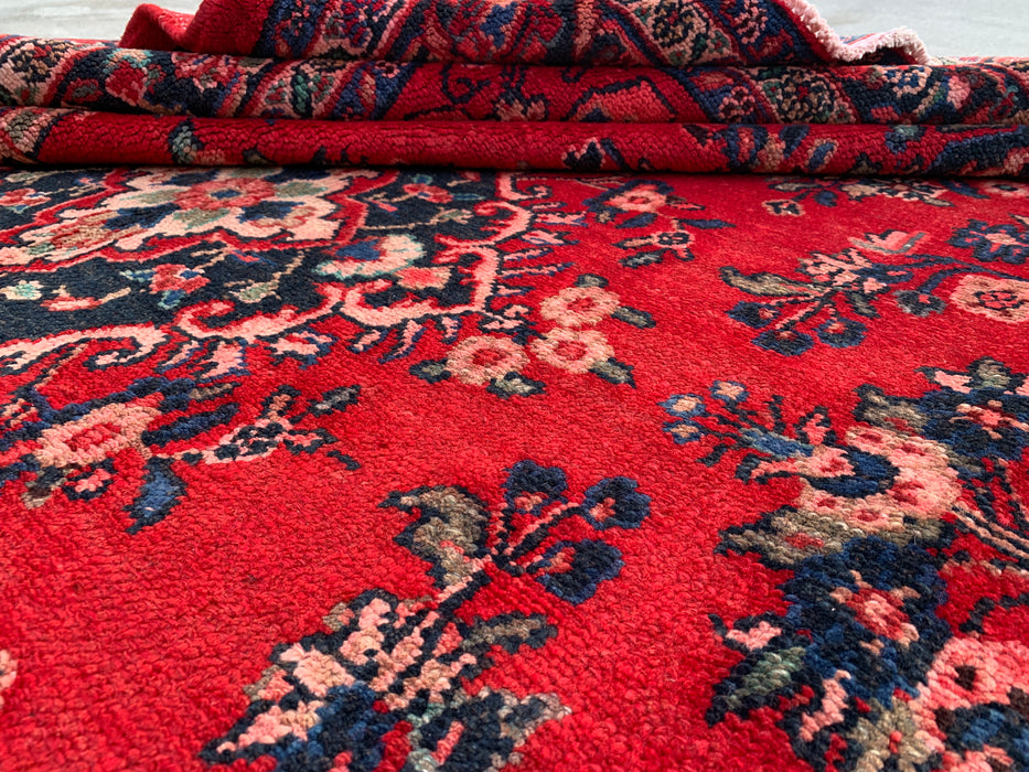 Handgemaakt Perzisch wollen vloerkleed 7x10 - Rood, blauw & ivoor traditioneel medaillon Perzisch stijl kleed - Exacte afmetingen 9'11" x 7'0" - KBHM-1034