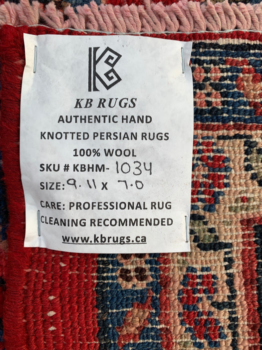 Handgemaakt Perzisch wollen vloerkleed 7x10 - Rood, blauw & ivoor traditioneel medaillon Perzisch stijl kleed - Exacte afmetingen 9'11" x 7'0" - KBHM-1034