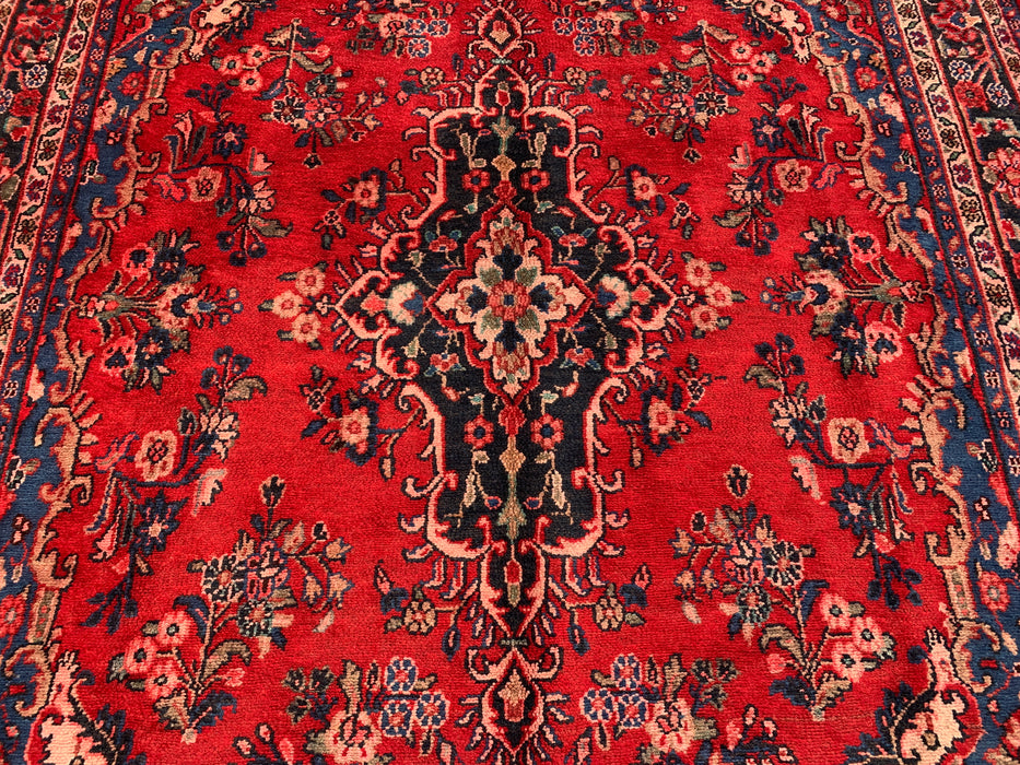 Handgemaakt Perzisch wollen vloerkleed 7x10 - Rood, blauw & ivoor traditioneel medaillon Perzisch stijl kleed - Exacte afmetingen 9'11" x 7'0" - KBHM-1034