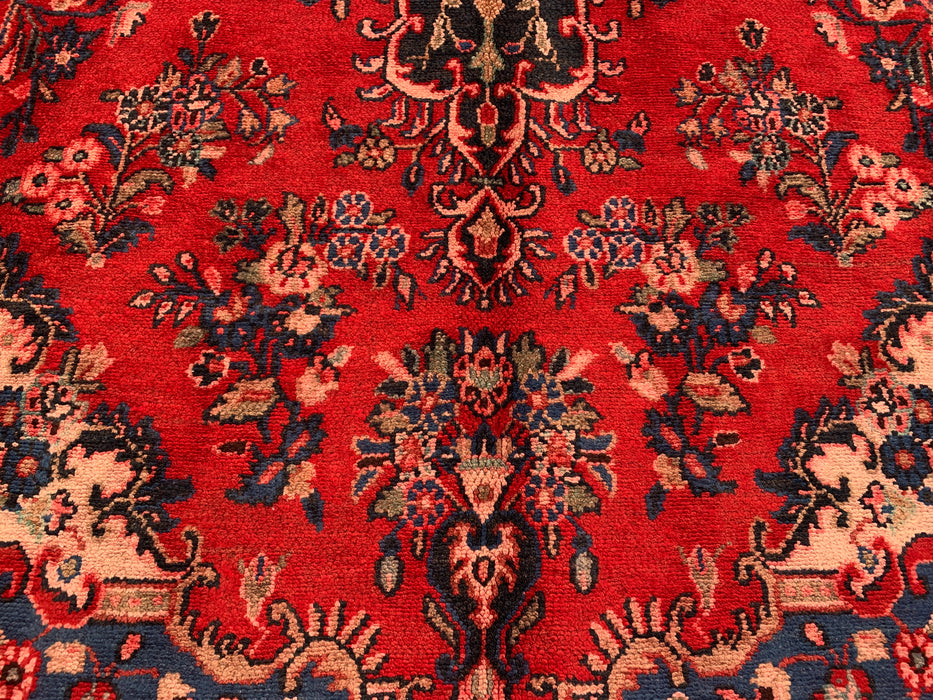 Handgemaakt Perzisch wollen vloerkleed 7x10 - Rood, blauw & ivoor traditioneel medaillon Perzisch stijl kleed - Exacte afmetingen 9'11" x 7'0" - KBHM-1034