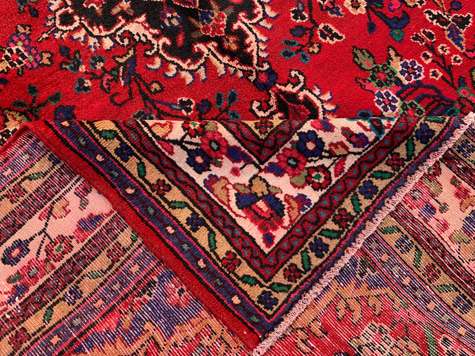 Handgemaakt Perzisch wollen vloerkleed 7x10 - Rood, marineblauw & ivoorkleurig traditioneel Perzisch kleed met medaillon - Exacte afmeting 9'9" x 6'8" - KBHM-1035