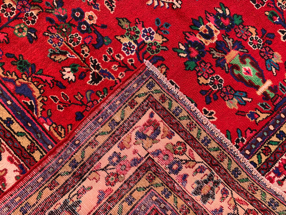 Handgemaakt Perzisch wollen vloerkleed 7x10 - Rood, marineblauw & ivoorkleurig traditioneel Perzisch kleed met medaillon - Exacte afmeting 9'9" x 6'8" - KBHM-1035