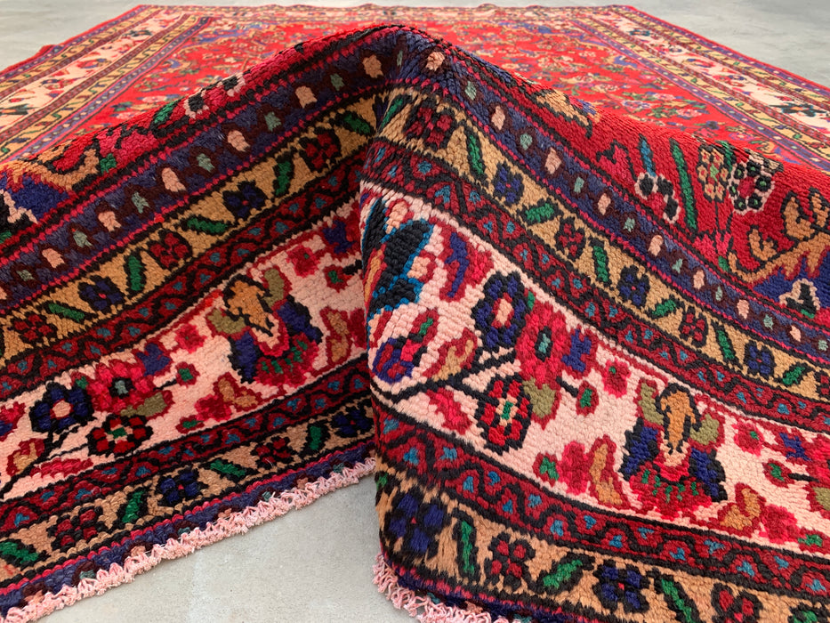 Handgemaakt Perzisch wollen vloerkleed 7x10 - Rood, marineblauw & ivoorkleurig traditioneel Perzisch kleed met medaillon - Exacte afmeting 9'9" x 6'8" - KBHM-1035