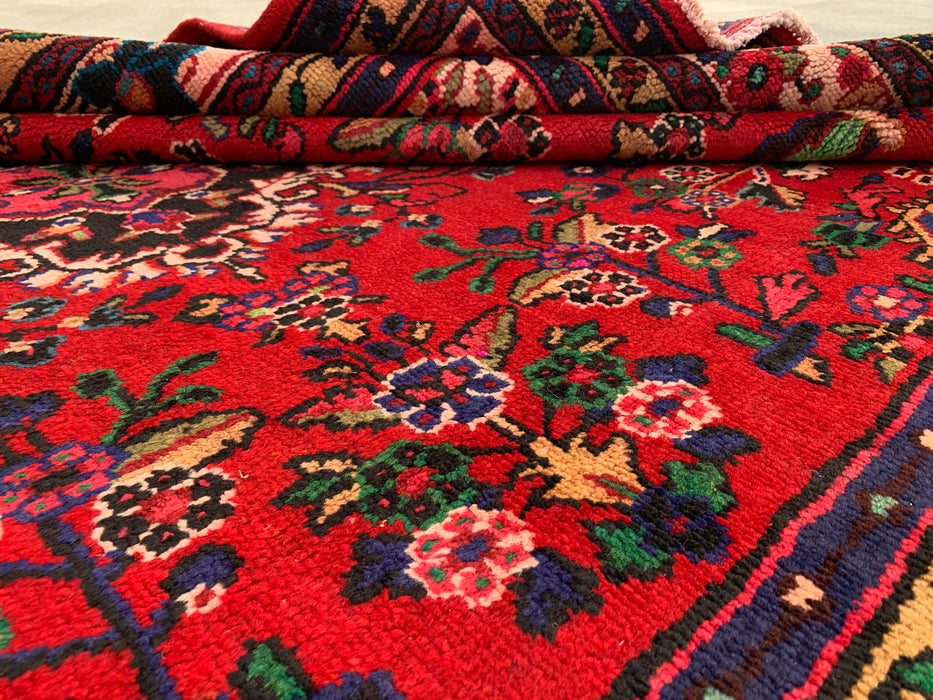 Handgemaakt Perzisch wollen vloerkleed 7x10 - Rood, marineblauw & ivoorkleurig traditioneel Perzisch kleed met medaillon - Exacte afmeting 9'9" x 6'8" - KBHM-1035