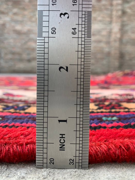 Handgemaakt Perzisch wollen vloerkleed 7x10 - Rood, marineblauw & ivoorkleurig traditioneel Perzisch kleed met medaillon - Exacte afmeting 9'9" x 6'8" - KBHM-1035