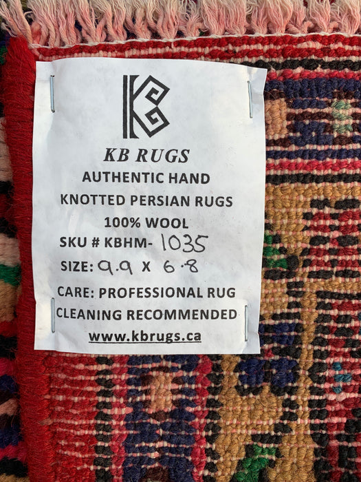 Handgemaakt Perzisch wollen vloerkleed 7x10 - Rood, marineblauw & ivoorkleurig traditioneel Perzisch kleed met medaillon - Exacte afmeting 9'9" x 6'8" - KBHM-1035