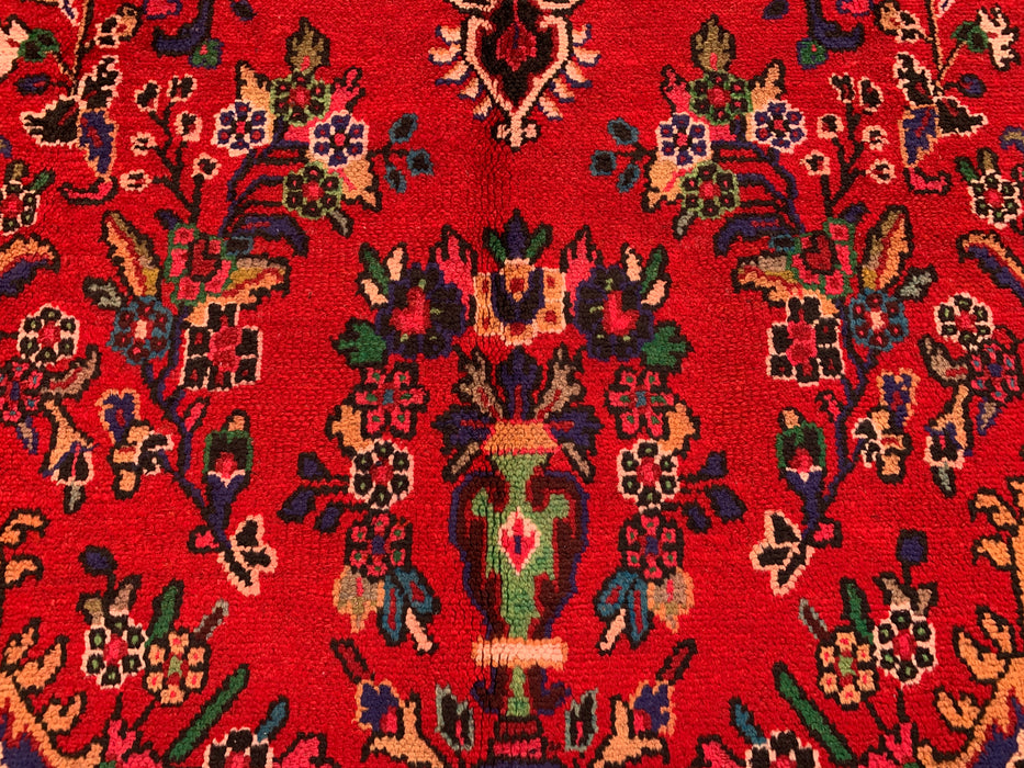 Handgemaakt Perzisch wollen vloerkleed 7x10 - Rood, marineblauw & ivoorkleurig traditioneel Perzisch kleed met medaillon - Exacte afmeting 9'9" x 6'8" - KBHM-1035