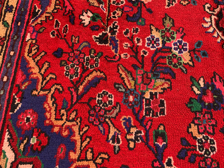 Handgemaakt Perzisch wollen vloerkleed 7x10 - Rood, marineblauw & ivoorkleurig traditioneel Perzisch kleed met medaillon - Exacte afmeting 9'9" x 6'8" - KBHM-1035