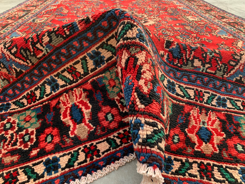 Handmade Persian Wool Area Rug 7x10 - Red, Navy & Ivory Traditional Medallion Persian Style Rug - Exact Size 9'7" x 6'4" - KBHM-1036