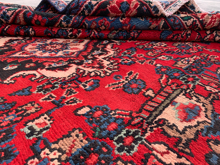 Handmade Persian Wool Area Rug 7x10 - Red, Navy & Ivory Traditional Medallion Persian Style Rug - Exact Size 9'7" x 6'4" - KBHM-1036