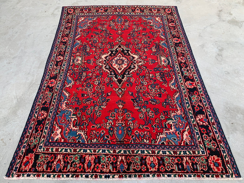 Handmade Persian Wool Area Rug 7x10 - Red, Navy & Ivory Traditional Medallion Persian Style Rug - Exact Size 9'7" x 6'4" - KBHM-1036