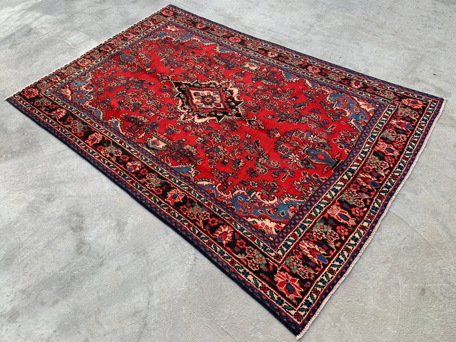 Handmade Persian Wool Area Rug 7x10 - Red, Navy & Ivory Traditional Medallion Persian Style Rug - Exact Size 9'7" x 6'4" - KBHM-1036