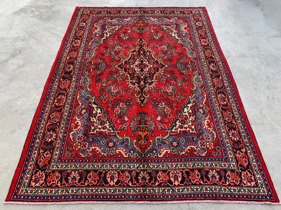 Handgemaakt Perzisch wollen vloerkleed 215x300 cm - Rood, blauw en ivoor traditioneel medaillon Perzisch stijl kleed - Exacte afmeting 297 cm x 216 cm - KBHM-1037