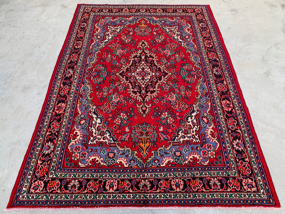 Handgemaakt Perzisch wollen vloerkleed 215x300 cm - Rood, blauw en ivoor traditioneel medaillon Perzisch stijl kleed - Exacte afmeting 297 cm x 216 cm - KBHM-1037