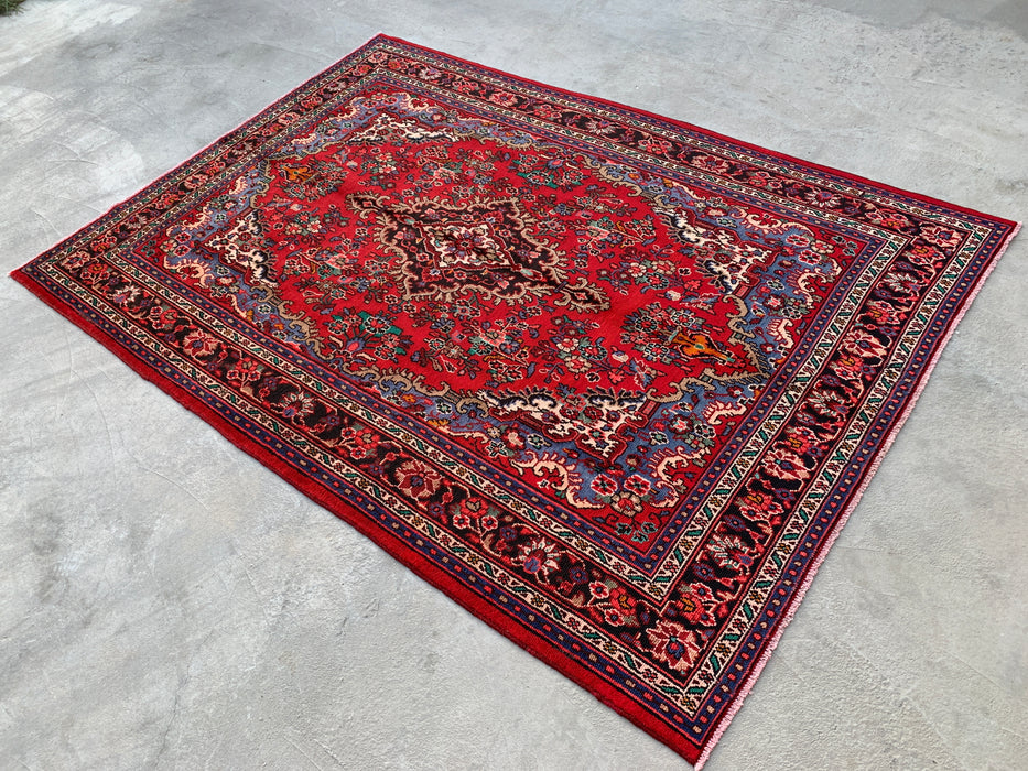 Handgemaakt Perzisch wollen vloerkleed 215x300 cm - Rood, blauw en ivoor traditioneel medaillon Perzisch stijl kleed - Exacte afmeting 297 cm x 216 cm - KBHM-1037