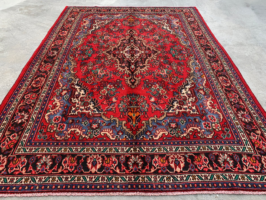 Handgemaakt Perzisch wollen vloerkleed 215x300 cm - Rood, blauw en ivoor traditioneel medaillon Perzisch stijl kleed - Exacte afmeting 297 cm x 216 cm - KBHM-1037