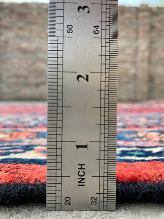 Handgemaakt Perzisch wollen vloerkleed 7x10 - Rood, blauw en ivoorkleurig traditioneel Perzisch kleed met geometrisch medaillon - Exacte afmetingen 10'5" x 7'0" - KBHM-1038