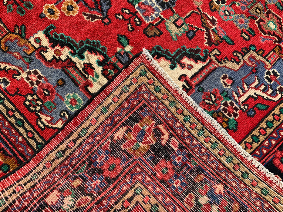 Handgemaakt Perzisch wollen vloerkleed 7x10 - Rood, blauw & ivoor traditioneel medaillon Perzisch stijl kleed - Exacte afmeting 10'0" x 7'3" - KBHM-1039