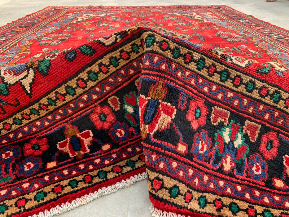 Handgemaakt Perzisch wollen vloerkleed 7x10 - Rood, blauw & ivoor traditioneel medaillon Perzisch stijl kleed - Exacte afmeting 10'0" x 7'3" - KBHM-1039