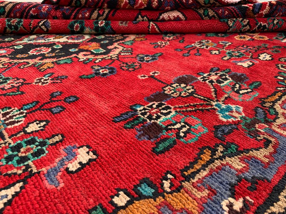 Handgemaakt Perzisch wollen vloerkleed 7x10 - Rood, blauw & ivoor traditioneel medaillon Perzisch stijl kleed - Exacte afmeting 10'0" x 7'3" - KBHM-1039