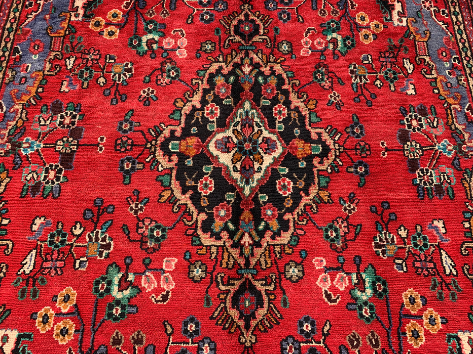Handgemaakt Perzisch wollen vloerkleed 7x10 - Rood, blauw & ivoor traditioneel medaillon Perzisch stijl kleed - Exacte afmeting 10'0" x 7'3" - KBHM-1039