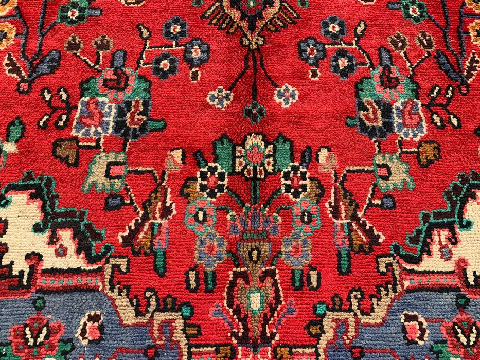 Handgemaakt Perzisch wollen vloerkleed 7x10 - Rood, blauw & ivoor traditioneel medaillon Perzisch stijl kleed - Exacte afmeting 10'0" x 7'3" - KBHM-1039
