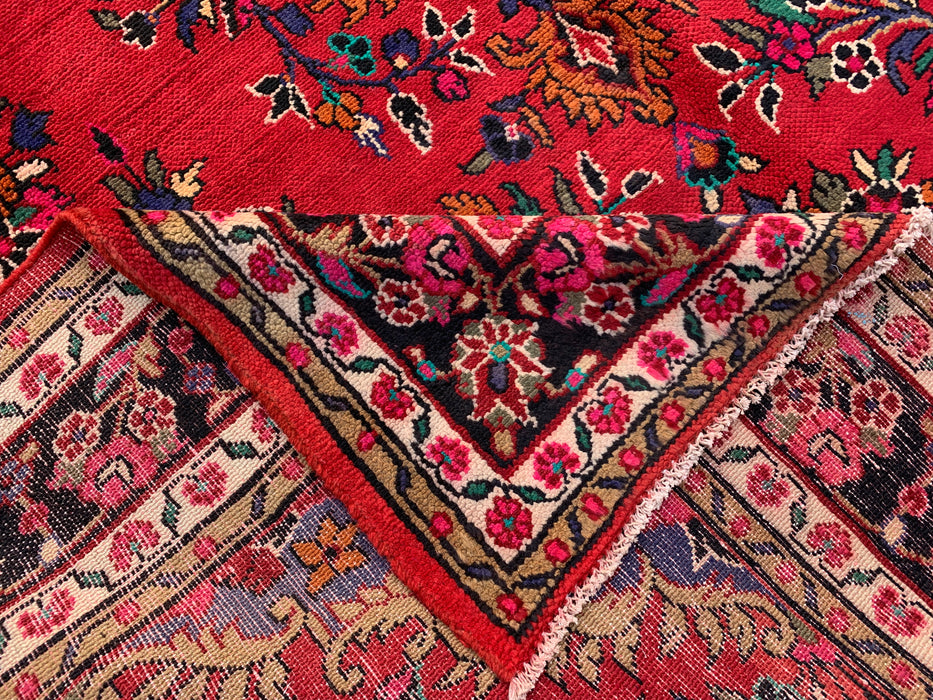 Handgemaakt Perzisch wollen vloerkleed 7x10 - Rood, blauw & ivoorkleurig traditioneel medaillon Perzisch stijl tapijt - Exacte afmeting 315 cm x 211 cm - KBHM-1040
