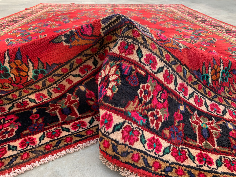Handgemaakt Perzisch wollen vloerkleed 7x10 - Rood, blauw & ivoorkleurig traditioneel medaillon Perzisch stijl tapijt - Exacte afmeting 315 cm x 211 cm - KBHM-1040