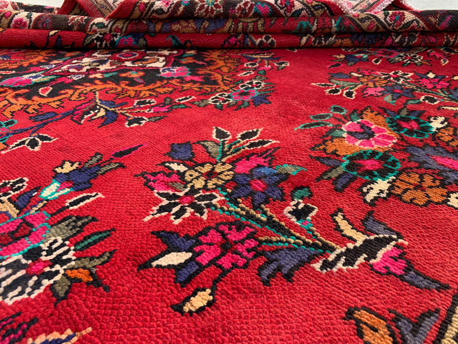 Handgemaakt Perzisch wollen vloerkleed 7x10 - Rood, blauw & ivoorkleurig traditioneel medaillon Perzisch stijl tapijt - Exacte afmeting 315 cm x 211 cm - KBHM-1040