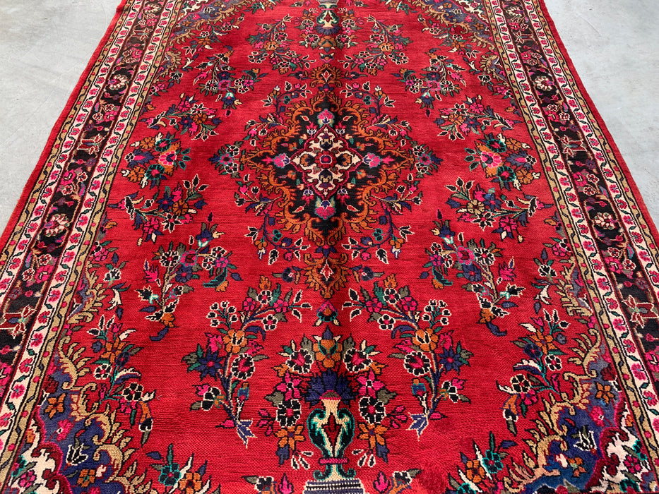 Handgemaakt Perzisch wollen vloerkleed 7x10 - Rood, blauw & ivoorkleurig traditioneel medaillon Perzisch stijl tapijt - Exacte afmeting 315 cm x 211 cm - KBHM-1040
