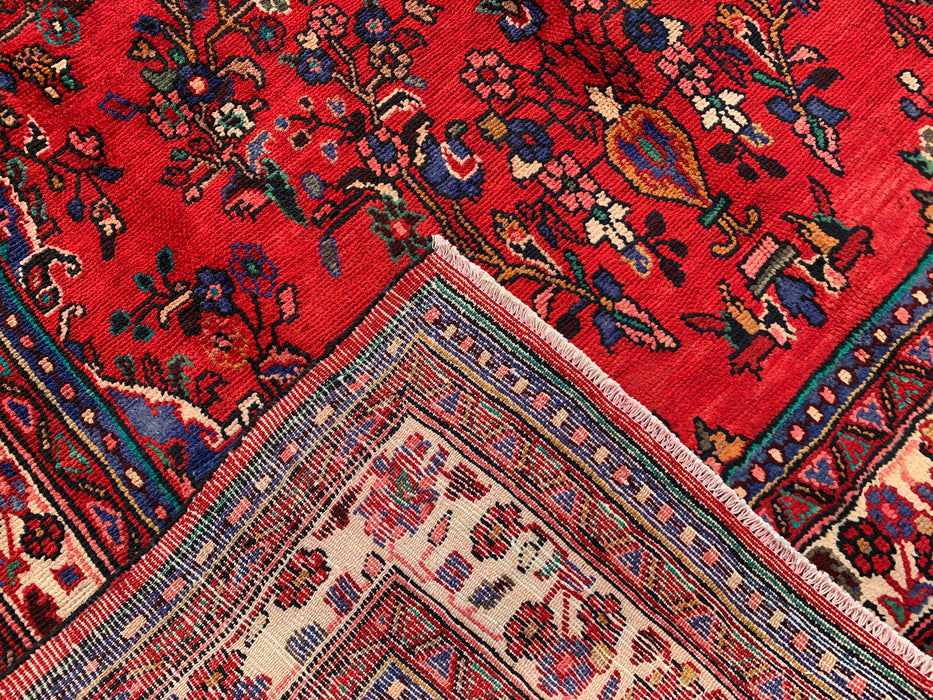 Handgemaakt Perzisch wollen vloerkleed 7x10 - Rood, marineblauw & ivoorkleurig traditioneel medaillon Perzisch stijl kleed - Exacte afmeting 10'1" x 6'10" - KBHM-1042