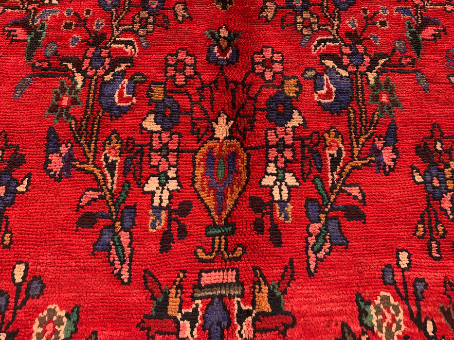 Handgemaakt Perzisch wollen vloerkleed 7x10 - Rood, marineblauw & ivoorkleurig traditioneel medaillon Perzisch stijl kleed - Exacte afmeting 10'1" x 6'10" - KBHM-1042