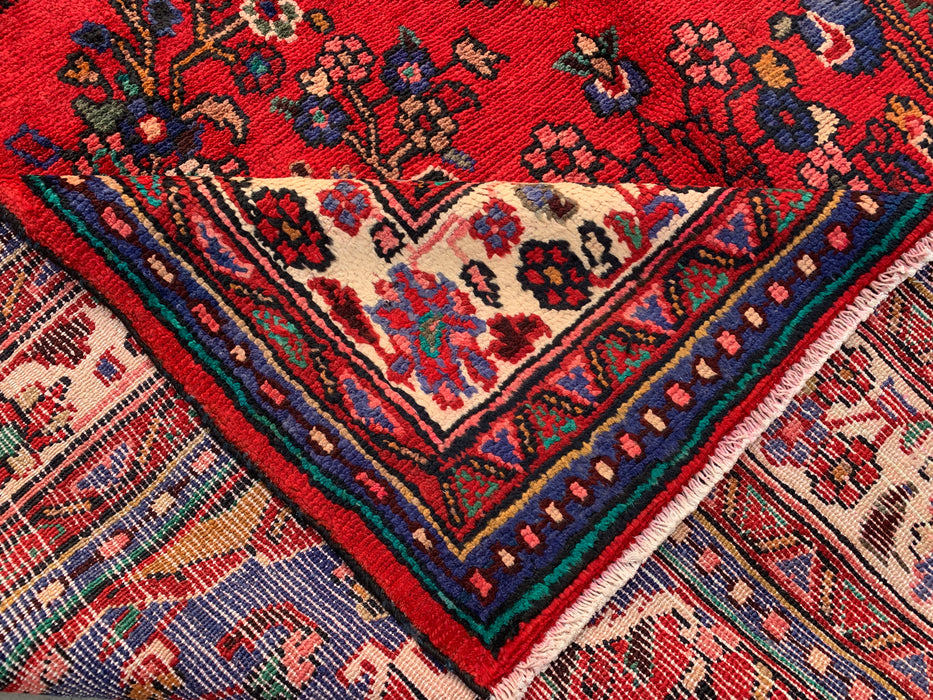 Handgemaakt Perzisch wollen vloerkleed 7x10 - Rood, marineblauw & ivoorkleurig traditioneel medaillon Perzisch stijl kleed - Exacte afmeting 10'1" x 6'10" - KBHM-1042