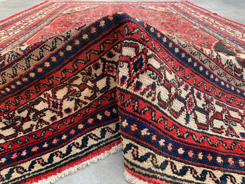 Handgemaakt Perzisch wollen vloerkleed 210x305 cm - Rood, ivoor & marineblauw traditioneel geometrisch medaillon Perzisch stijl kleed - Exacte afmetingen 315 cm x 211 cm - KBHM-1043