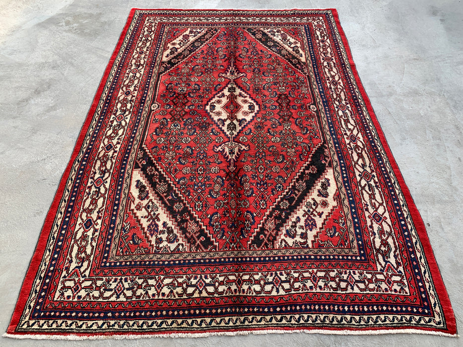 Handgemaakt Perzisch wollen vloerkleed 210x305 cm - Rood, ivoor & marineblauw traditioneel geometrisch medaillon Perzisch stijl kleed - Exacte afmetingen 315 cm x 211 cm - KBHM-1043