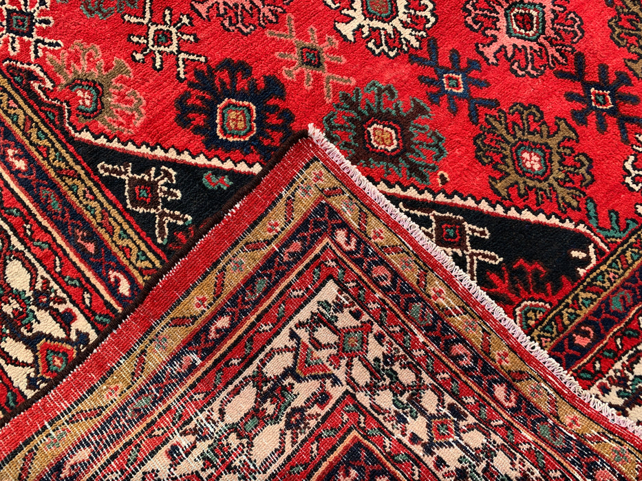 Handgemaakt Perzisch wollen vloerkleed 7x10 - Rood, ivoor & marineblauw traditioneel geometrisch medaillon Perzisch stijl kleed - Exacte afmeting 10'3" x 7'4" - KBHM-1044