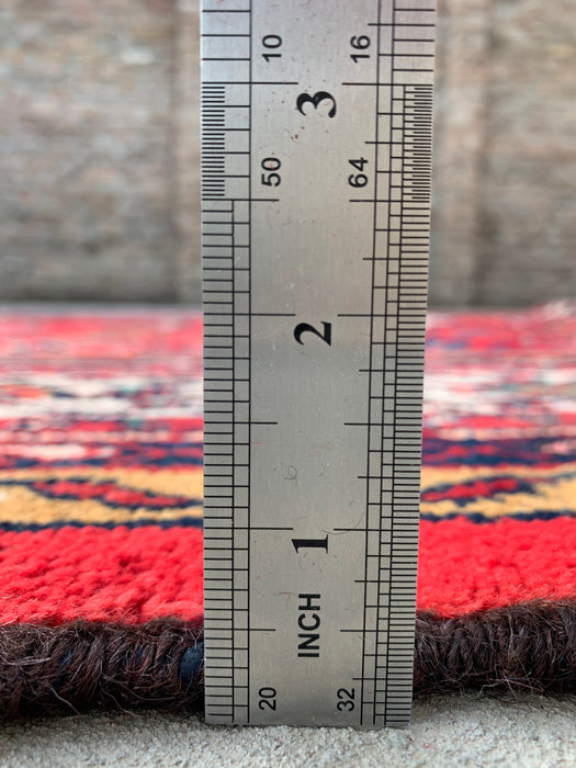 Handgemaakt Perzisch wollen vloerkleed 7x10 - Rood, ivoor & marineblauw traditioneel geometrisch medaillon Perzisch stijl kleed - Exacte afmeting 10'3" x 7'4" - KBHM-1044