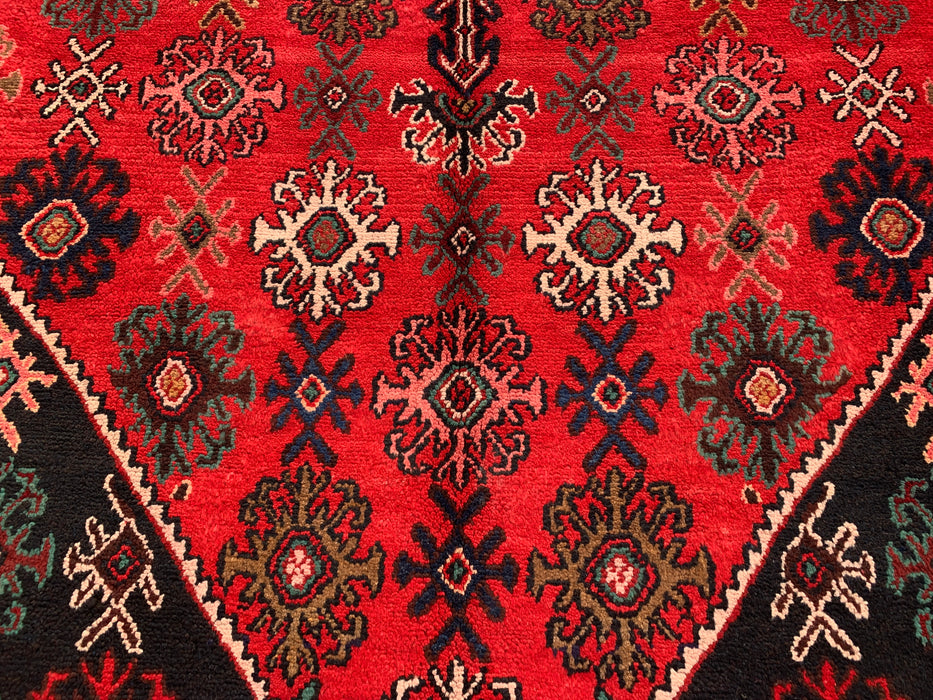 Handgemaakt Perzisch wollen vloerkleed 7x10 - Rood, ivoor & marineblauw traditioneel geometrisch medaillon Perzisch stijl kleed - Exacte afmeting 10'3" x 7'4" - KBHM-1044