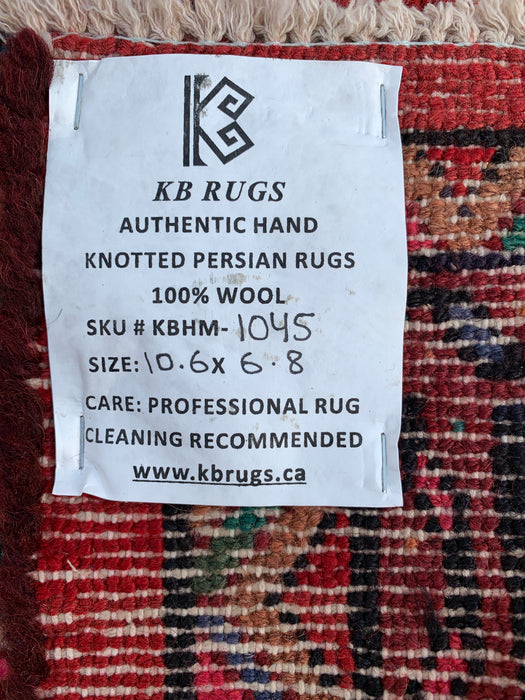 Handgemaakt Perzisch wollen vloerkleed 7x10 - Rood, ivoor & marineblauw traditioneel geometrisch medaillon Perzische stijl kleed - Exacte afmeting 10'6" x 6'8" - KBHM-1045
