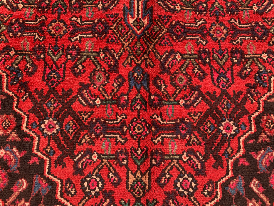 Handgemaakt Perzisch wollen vloerkleed 7x10 - Rood, ivoor & marineblauw traditioneel geometrisch medaillon Perzische stijl kleed - Exacte afmeting 10'6" x 6'8" - KBHM-1045