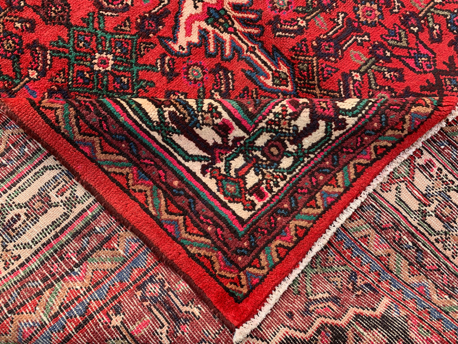 Handgemaakt Perzisch wollen vloerkleed 7x10 - Rood, ivoor & marineblauw traditioneel geometrisch medaillon Perzische stijl kleed - Exacte afmeting 10'6" x 6'8" - KBHM-1045