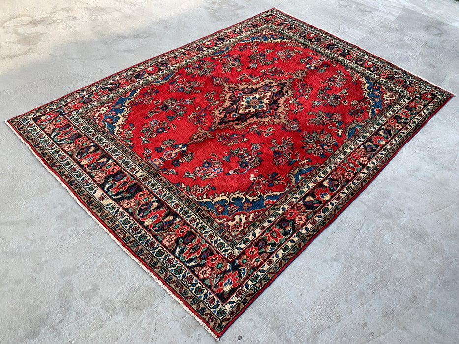 Handgemaakt Perzisch wollen vloerkleed 213x305 cm - Rood, blauw & ivoorkleurig traditioneel Perzisch medaillonkleed - Exacte afmeting 295 cm x 213 cm - KBHM-1047