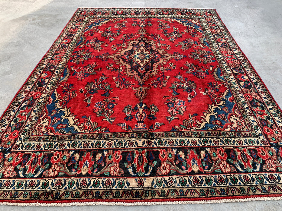 Handgemaakt Perzisch wollen vloerkleed 213x305 cm - Rood, blauw & ivoorkleurig traditioneel Perzisch medaillonkleed - Exacte afmeting 295 cm x 213 cm - KBHM-1047