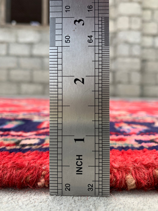 9'5 x 3'6 handgeknoopt Perzisch wollen loperkleed in rood, marineblauw & ivoor met traditioneel bloemendesign | KBHM-1057